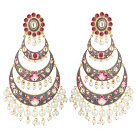 Aheli Brass Enamel Chandbali Dangle Earrings Indian Traditional Jewelry Gift for Women