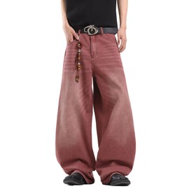 DFGIGT Mens Streetwear Hip Hop Baggy Jeans Wide Leg Skater Denim Pants Loose Long Trousers Jinco Oversized Relaxed Y2k 2000s Extreme Motion Skateboard,A16 Red,XX-Large