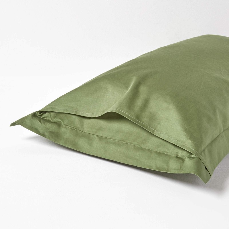 HOMESCAPES Moss Green Organic Cotton Oxford Pillowcase Standard Size 400TC