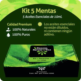 ORIGINAL NATURE'S OILS Kit de 5 aceites Esenciales de Menta para difusor y Aromaterapia