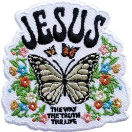 Zolawe Jesus Patch, Sew On Iron On Butterfly Patches Embroidery Patches for Clothes Backpacks Hats Jeans Bag, Embroidered Patches, Aesthetic Patches, DIY Iron On Patch for Christian, Flowers Patches