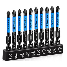 DCWecher 10-Pack Phillips Bits #2 Impact 2.5" Long, Magnetic Phillips Head Drill & Screwdriver Bits, S2 Steel 1/4" Hex Shank for Impact Drivers, Pro & DIY Use
