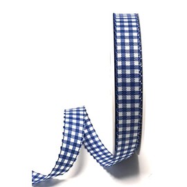 s.dekoda Ribbon 25 m x 15 mm Blue - White Checked Ribbon Checked Vichy Check Decorative Ribbon without Wire