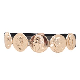 Women Fashion Belt Elastic Hip High Waist Metal Greek Coin Medallion Charms S M Black