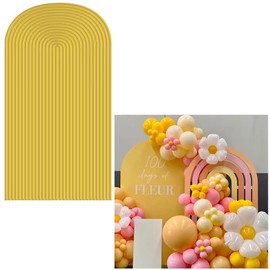 GP-452 - Telón de fondo de arco con patrón de ondas amarillas doradas para fiestas de cumpleaños, bodas, baby shower, decoración de Chiara, fondos de pared arqueados, soportes de exhibición para accesorios de exhibición de 2.5 pies x 6 pies