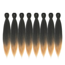 DIFUNEE Pre-stretched Braiding Hair - 24 Inch 8 Packs Ombre Blonde Longt Braiding Hair For Twist or Box Braids, Yaki Texture Hot Water Setting Synthetic Braiding Hair Extensions (24 Inch, T27-8P)