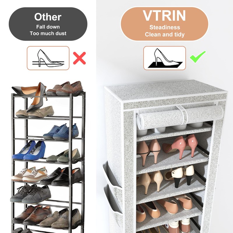 VTRIN 10-Tier Shoe Rack with Cover, Tall Narrow Shoe Organizer,