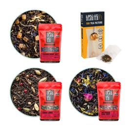 Tiesta Tea Loose Leaf Black Tea Gift Set - Tea Assortment with 3 Loose Leaf Tea Samplers and 100 Disposable Tea Filters