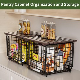 GGIU Wire Storage Basket For Kitchen Pantry and Counter - Stackable Wire Organizing Bin For Produce, Vegetable - Countertop Potato, Onion, Veggie Basket Brown
