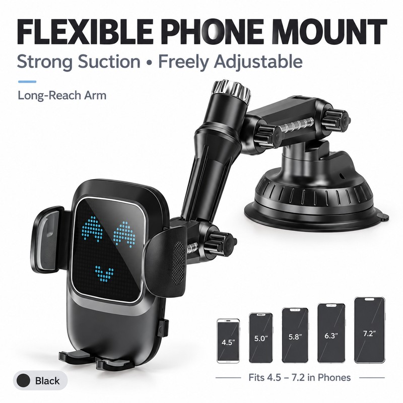 Suction Cup Car Phone Holder for Hands-Free Driving – Adjustable