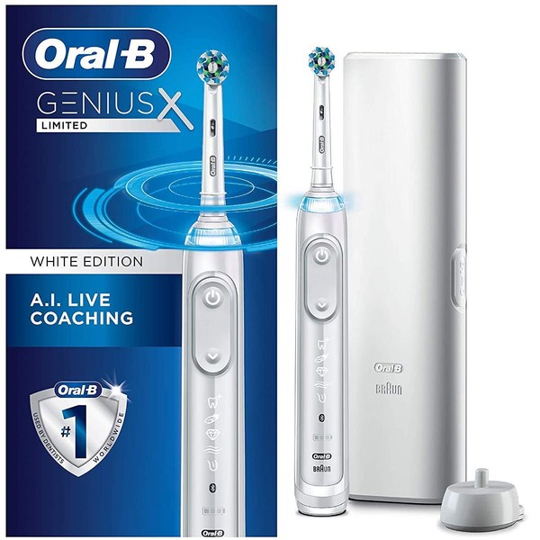 Oral-B Rechargeable Electric Toothbrush with Artificial Intelligence(Replacement Brush Head/Travel Case), White, 1 Count
