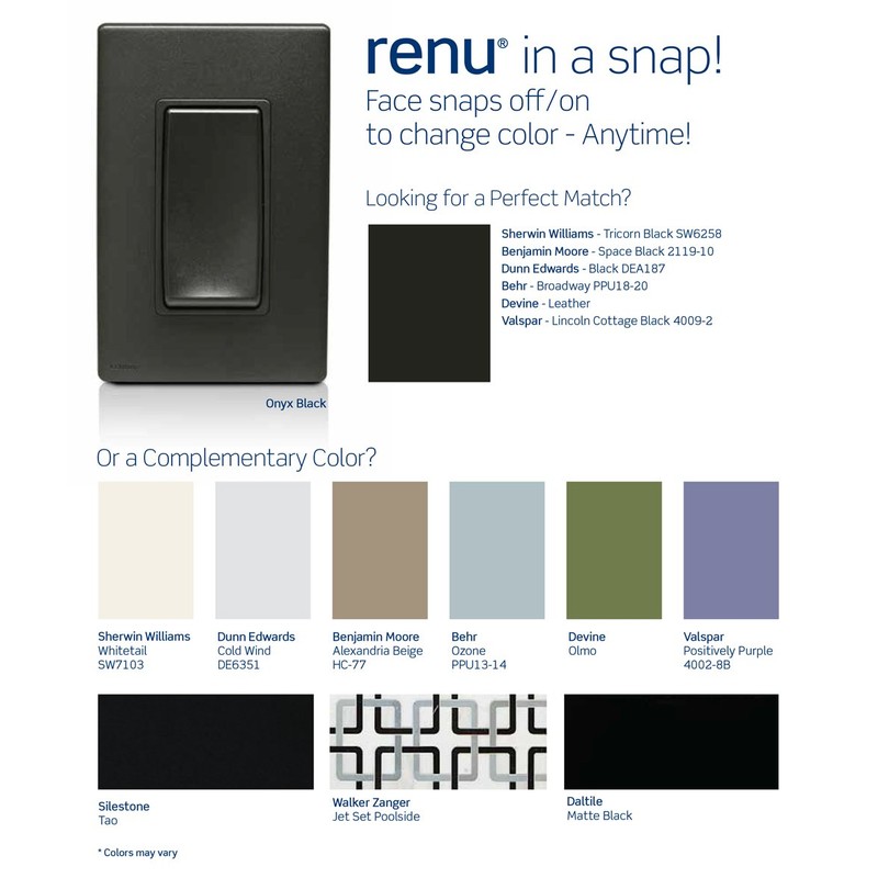 Leviton RE153-OB Renu Switch for 3-Way Applications, 15A-120/277VAC, Onyx Black