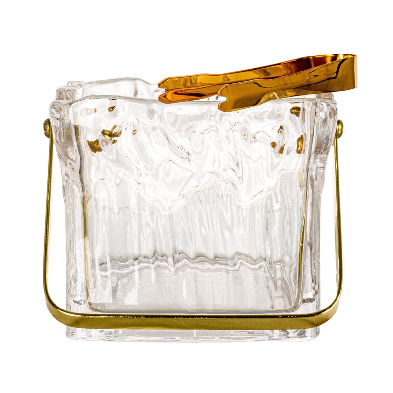 Creative Co-Op 24-Ounce Textured Glass Ice Bucket with Gold Finish