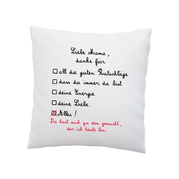 LIEBTASTISCH Cushion with Saying "Liebe Mama, Danke für..." - Decorative