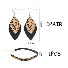 1 Pair of Leopard Print Leather Stud Earrings and 1 Leopard Print Choker, Vintage Stud Earrings, Animal Print Earrings, Pendant Stud Earrings, Women's Jewelry, Clothing Accessories