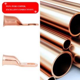 NEKIEX 10PCS 2AWG - 5/16'' Heavy Duty Copper Terminals,Battery Cable Crimp Lugs,Battery Cable Ends,Bare Copper Eyelets Tubular Ring Terminals,Closed End Crimp Electric Connectors