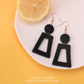 GELVTIC Lightweight Leather Earrings for Women Vintage 70s 80s 90s Retro Earrings Colorful Geometric Dangle Earrings for Women (EA83-Black)
