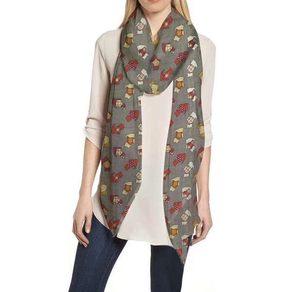 Scottish Terrier Scottie Print Women's Scarf Shawl Wrap Lightweight (Light