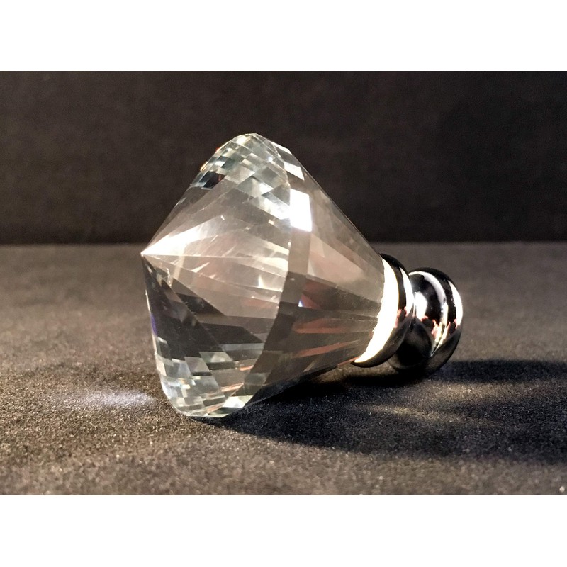 Lamp Finial-Crown Diamond Faceted Crystal Polished Chrome Base