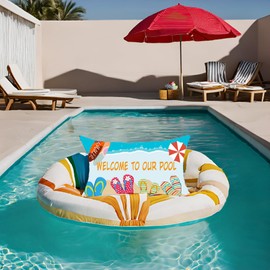 FELENIW Welcome to Our Pool Hello Summer Flip Flops Ocean Beach Happy Holiday Lumbar Throw Pillow Cover Cushion Case Cotton Linen Material Decorative 12X20 inches