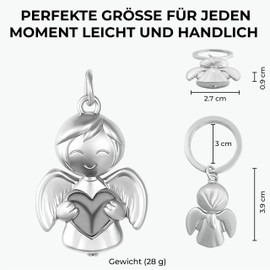 GERNEO® Luna Guardian Angel Keyring - Lucky Heart Charm in Gold, Rose Gold or Silver, silver