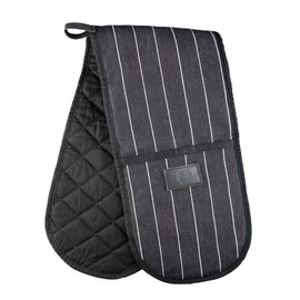 MasterChef Oven Gloves Heat Resistant, Double Oven Gloves Made from Cotton with Vegan PU Leather Logo & Hanging Loop, Attached Oven Mitts, Machine Washable, Heat Proof Pot Holders for the Kitchen