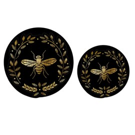 Naanle Cotton Stylish Golden Bee Art Woven Pot Holder Trivets Set,2 Pcs Round Coasters Placemat for Cooking Baking Hot Dish Pan Pot Bowl Teapot(7/9 Inches)