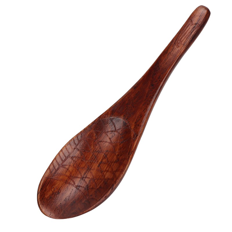 5pcs Wooden Spoon Fish Shaped Hand Carved Old Paint Color