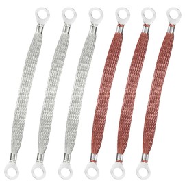 ZIMISI Universal Automotive Ground Strap, 12" x 0.5" Grounding Straps with Ring Terminals, Flat Braided Copper Grounding Cable Straps, Vehicle Engine Ground Strap Kit for Most Cars (6PCS)