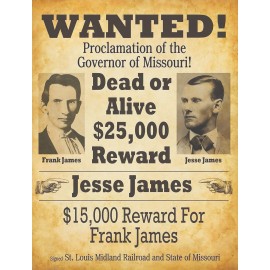 JESSE JAMES PHOTO WANTED POSTER 1880 JAMES GANG WILD WEST 8.5X11 REPRINT