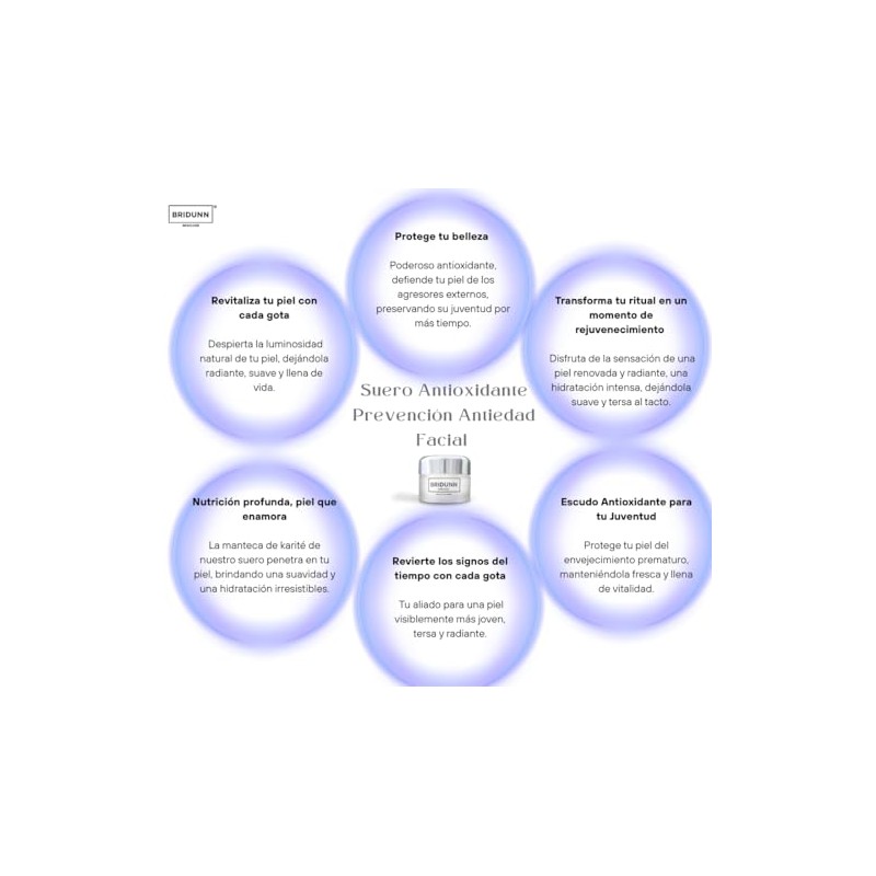 Suero Facial Antioxidante BRIDUNN SKINCARE Combate y previene el envejecimiento