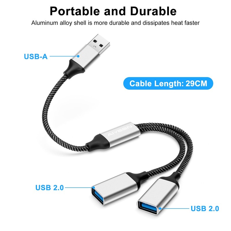 AIYEEN USB Splitter Cable, USB A Splitter 1 in 2