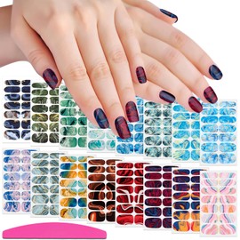 SILPECWEE 16 Sheets Marble Print Nail Polish Strips Full Nail Wraps for Women Self Adhesive Nail Polish Stickers Gel Nail Strips Nail Sticker Fingernails Stickers with 1pc Nail File
