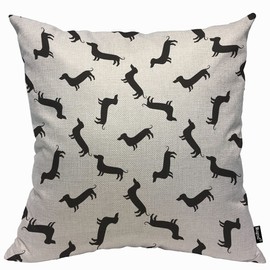 Mugod Black Dachshund Weiner Dog Pattern Cushion Cover Throw Pillow Covers on White Background Pillow Case for Men Women Decorative Home Sofa Chair Couch 45x45cm/18x18 Inch