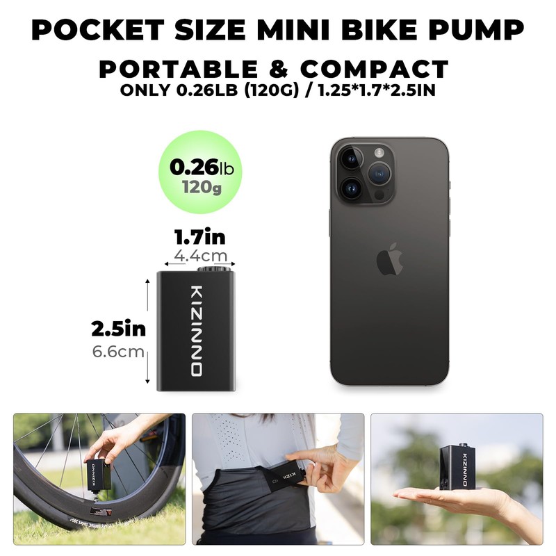 Tiny Electric Bike Pump, 120g，Max 120PSI