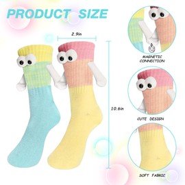 Zurligi 2 Pairs Holding Hands Socks, Funny Magnetic Hand Holding Cute Socks for Men Women, 3D Doll Couple Novelty Birthday for Lovers, Boyfriend, Family