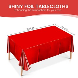3Pcs Metallic Red Foil Table Cloth,54x108 Inch Rectangle Party Table Cover Tablecloth Golden Tableware Red Table Decoration for Christmas,Wedding,Birthday,Valentine's Day,New Year Party Supplies