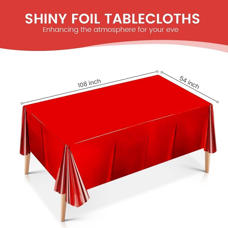 3Pcs Metallic Red Foil Table Cloth,54x108 Inch Rectangle Party Table