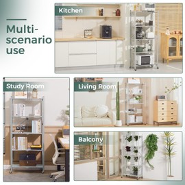 DEANIC 5 Tier Foldable Storage Shelves with Wheels, Large Capacity Shelving Unit, Freestanding Metal Wire Shelf Rack, No Assembly Organizer Rack for Garage Kitchen, Basement, Pantry(Grey)