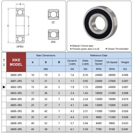 XIKE 10 Pcs 6802-2RS Bearings 15x24x5mm, Double Rubber Seals and Pre-Lubricated, Deep Groove Ball Bearing.