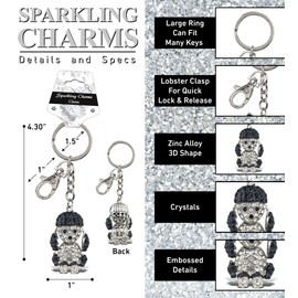 Aqua79 Cute Poodle Dog Keychain - Silver 3D Sparkling Charm Rhinestones Fashionable Stylish Metal Alloy Durable Key Ring Bling Crystal Jewelry Accessory with Clasp
