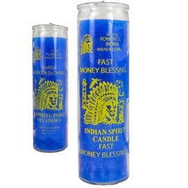 Generic 7 Day Candle Fast Money Blessing - Alleged Powerful Indian House Blessing Blue Glass Jar Candle