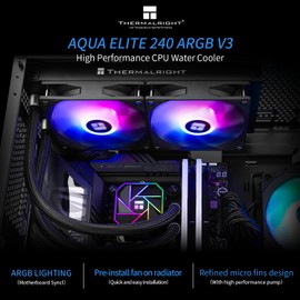 Thermalright Aqua Elite 240 V3 Liquid CPU Cooler, 240 Cooling Row Size, 2 x 120mm PWM Fans, S-FDB Bearings,for AMD/AM4/AM5, Intel LGA1150/1151/1155/1156/1200/2011/1700/1851,Desktop CPU Cooler AIO