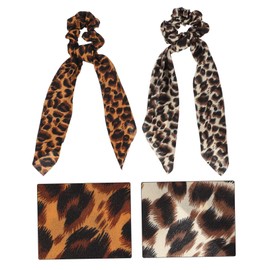 WOONEKY 2 Pcs Satin Leopard Print Hair Scrunchies Elastic Hair Ties for Women and Girls