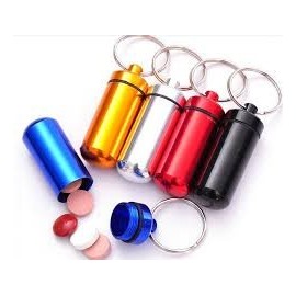 Boolavard® TM Aluminum Pill Box Case Bottle Holder Container Keychain Key Chain Key Ring, , , Silver,