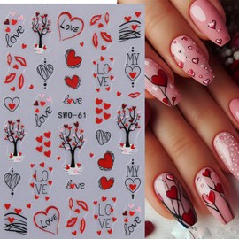 BSBTBZ Valentine's Day Nail Stickers Red Rose Love Heart Tree Lips Geometric Line Letter Pattern Design Valentine Nail Art Sticker DIY Adhesive Slider Decals Manicure Decoration Hearts Nail Supplies 2Sheets