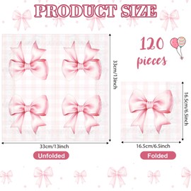 Sanixin 120Pcs Pink Bow Napkins Pink White Bow Plaid Disposable Napkins Coquette Party Decorative Hand Towels for Bacheloreete Party Bridal Shower Birthday Party Tableware Supplies