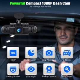 4 Channel 360°Dash Cam Front and Rear Inside Left Right,3'' 1080P Dash Camera for Cars,Dash Camera Car Camera with Motion Detection,Loop Recording,G-Sensor,24 Parking Monitor