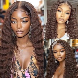 Dokksiiia Color #4 Dark Brown Deep Wave Bundles Human Hair Color 4 Chocolate Brown Deep Curly Bundles Double Weft Brazilian Human Hair Extensions No Tangle for Black Women 18 20 22 Inch