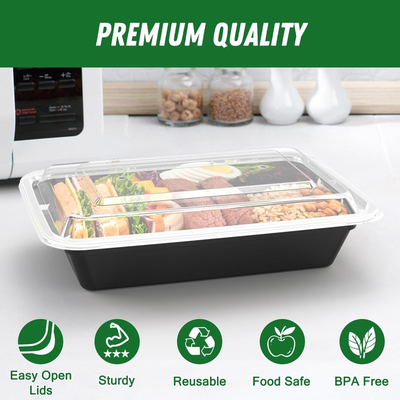 50 Pack (100-Piece) 32 oz Meal Prep Containers Reusable with